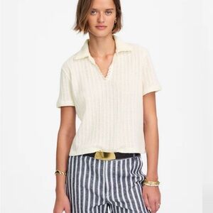 Madewell Cream Short-Sleeve V-Neck Crochet Knit Top